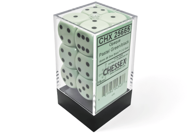 Opaque Pastel Green/black 16mm D6 Dice Block (12 Dice) - Chessex