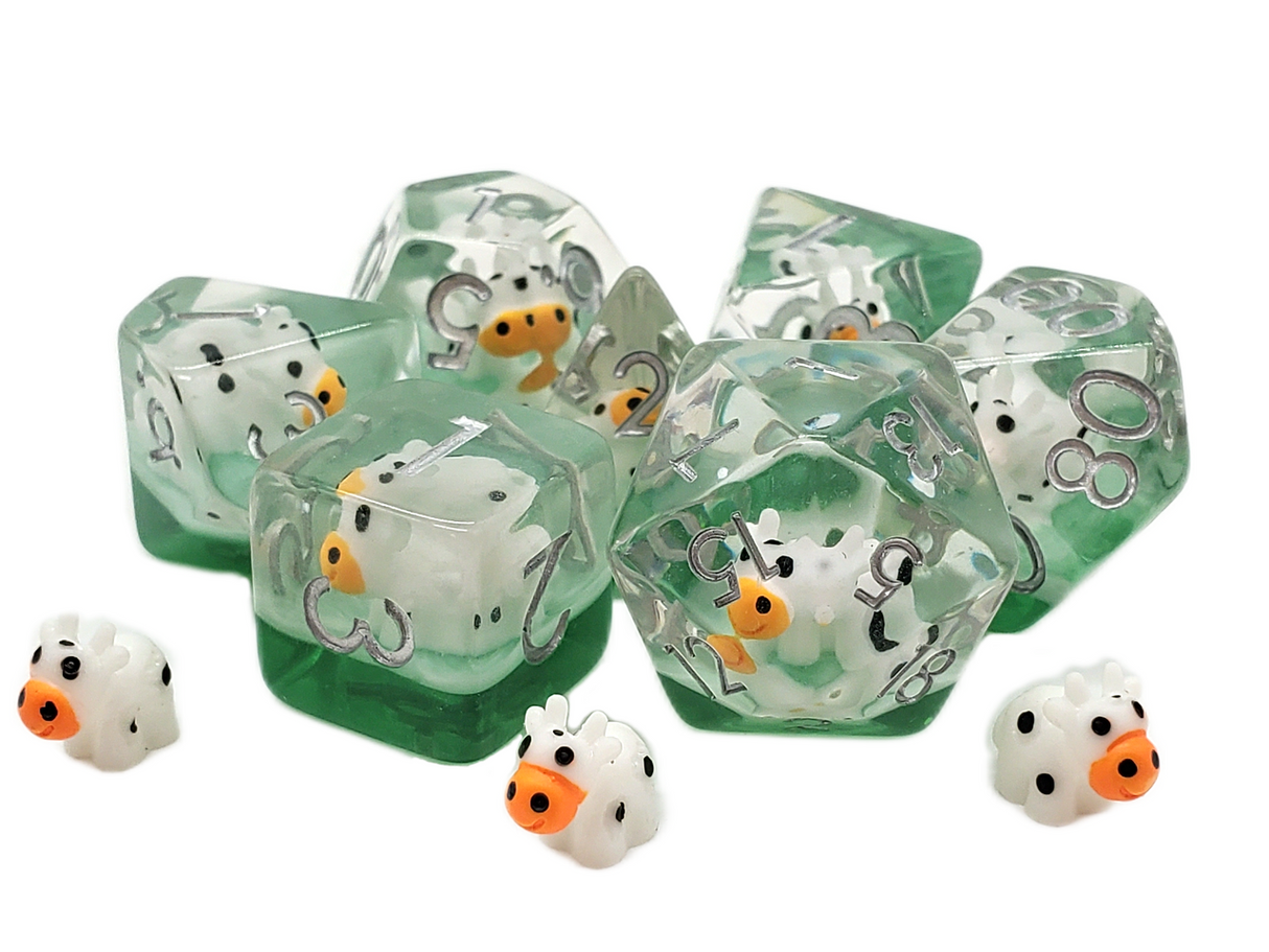 Old School 7 Piece DnD RPG Dice Set: Animal Kingdom - Cow