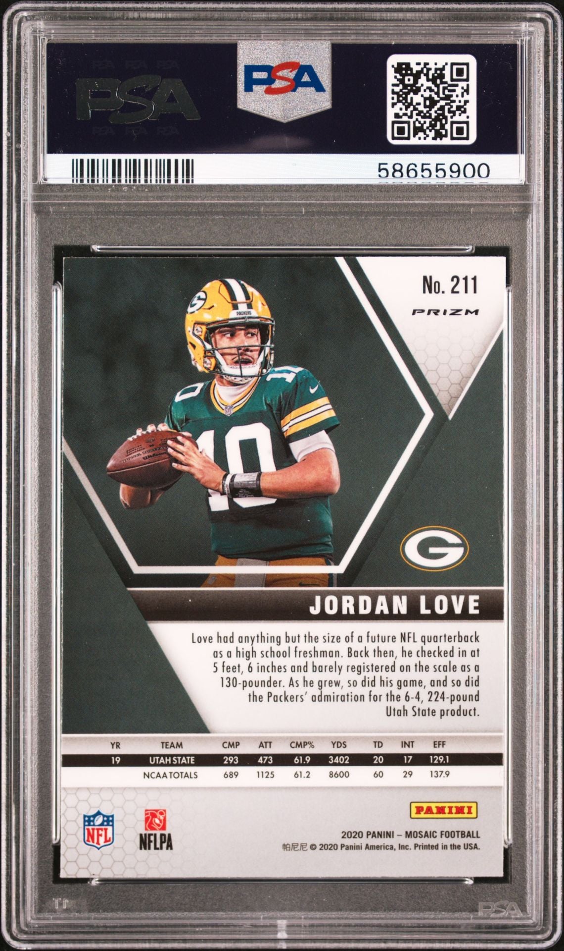 Jordan Love 2020 Panini Mosaic #211 Reactive Green - [PSA Graded 9] - Back