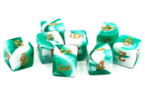 Old School Dice: D6 8-Piece Dice Set - Vorpal - Cyan & White w/ Gold