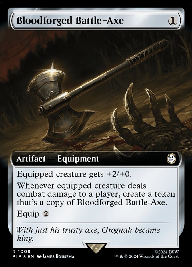 Bloodforged Battle-Axe - [Surge Foil, Extended Art] Fallout (PIP)