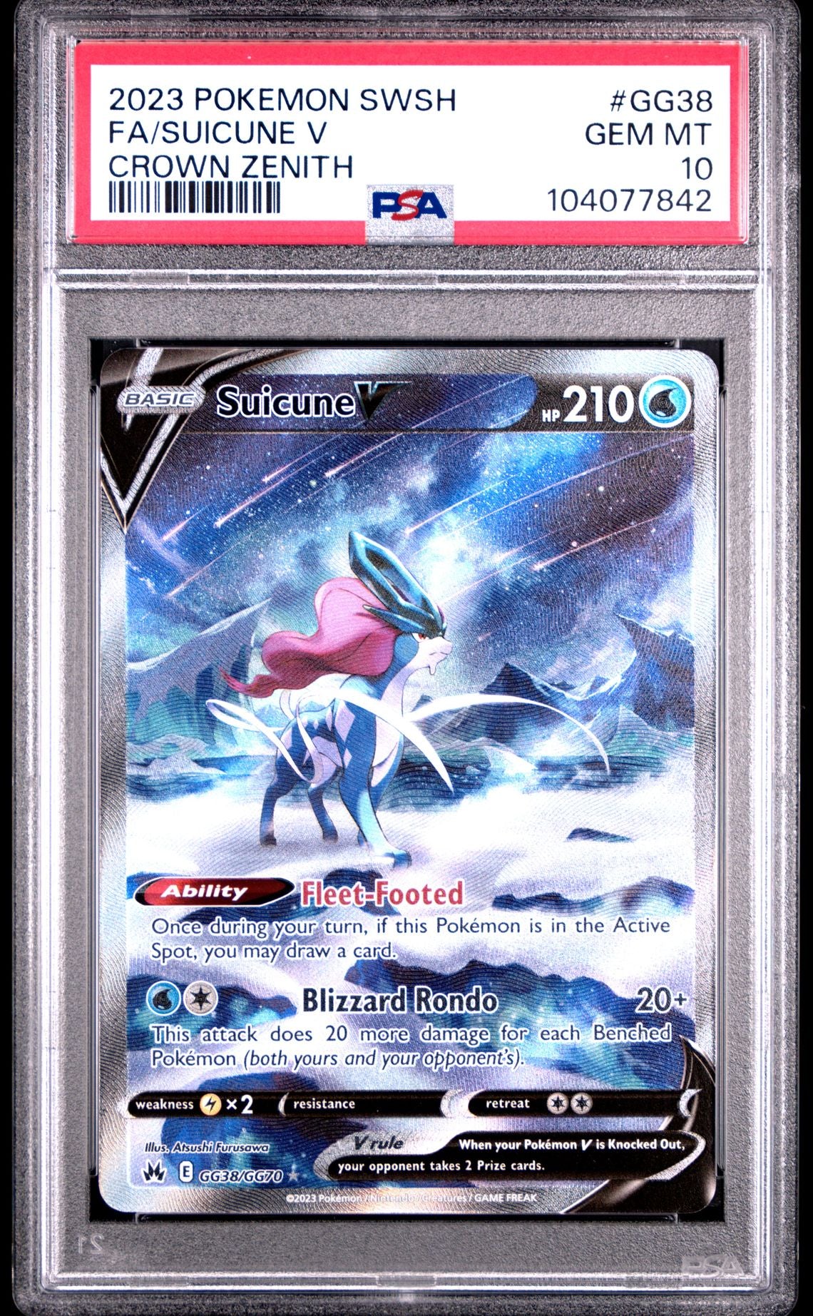 Suicune V #GG38 - [Graded PSA 10] Sword And Shield Crown Zenith