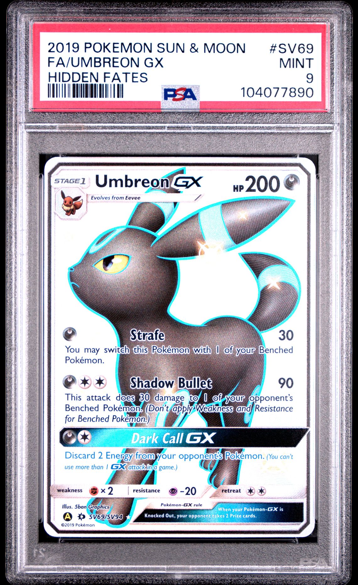 Umbreon Gx #69 - [Graded PSA 9] Sun & Moon Hidden Fates Sv