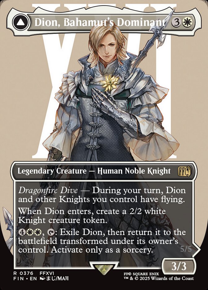 Dion, Bahamut's Dominant // Bahamut, Warden of Light (376) - [Foil, Borderless] Final Fantasy (FIN)