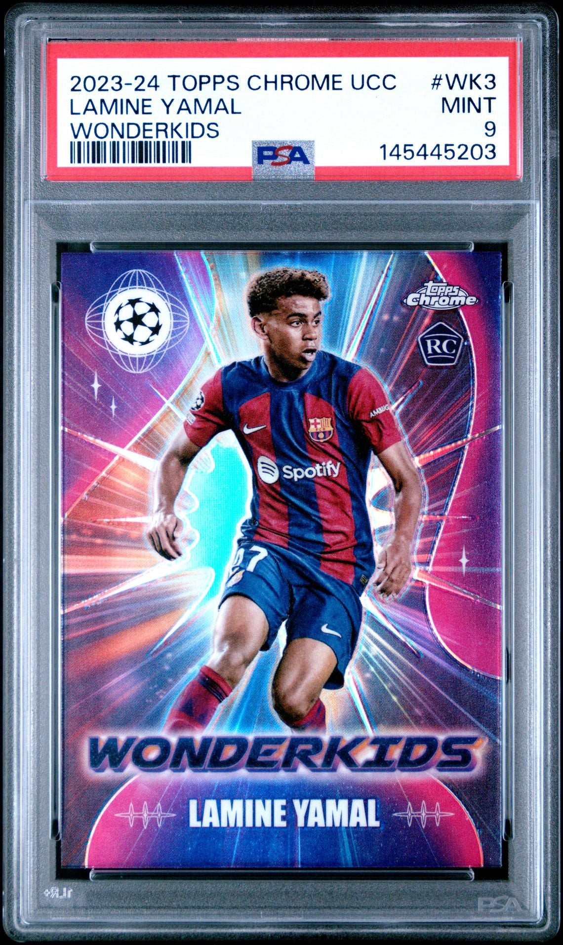 Lamine Yamal 2023-24 Topps Chrome UEFA Club Competitions Wonderkids #WK3 - [PSA Graded 9] - Front