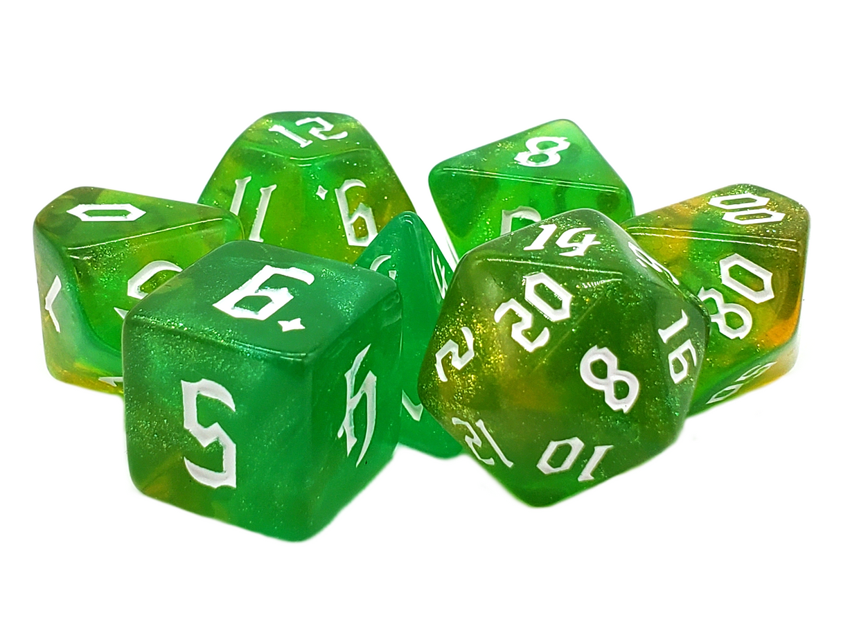 Old School 7 Piece DnD RPG Dice Set: Galaxy - Fairy Lights