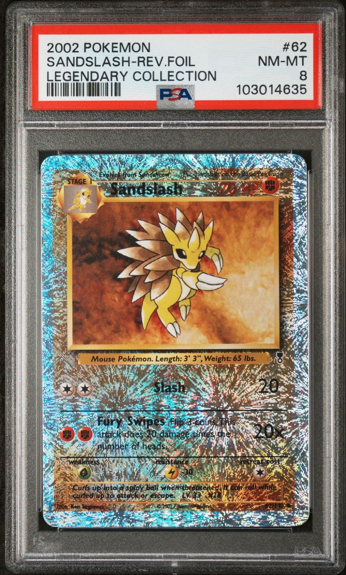 Sandslash #62 - [Reverse Holo, Graded PSA 8] Legendary Collection