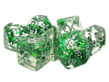 Old School 7 Piece DnD RPG Dice Set: Infused - Green Butterfly w/ Silver