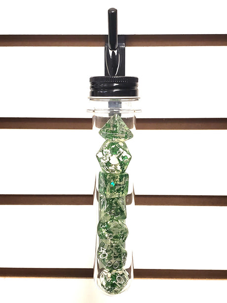 Old School 7 Piece DnD RPG Dice Set: Infused - Green Butterfly w/ Silver