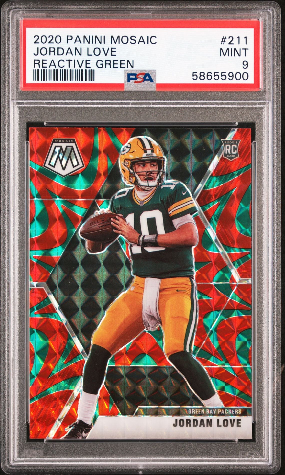 Jordan Love 2020 Panini Mosaic #211 Reactive Green - [PSA Graded 9] - Front