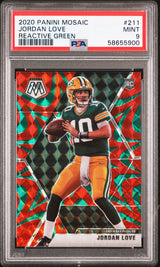 Jordan Love 2020 Panini Mosaic #211 Reactive Green - [PSA Graded 9] - Front