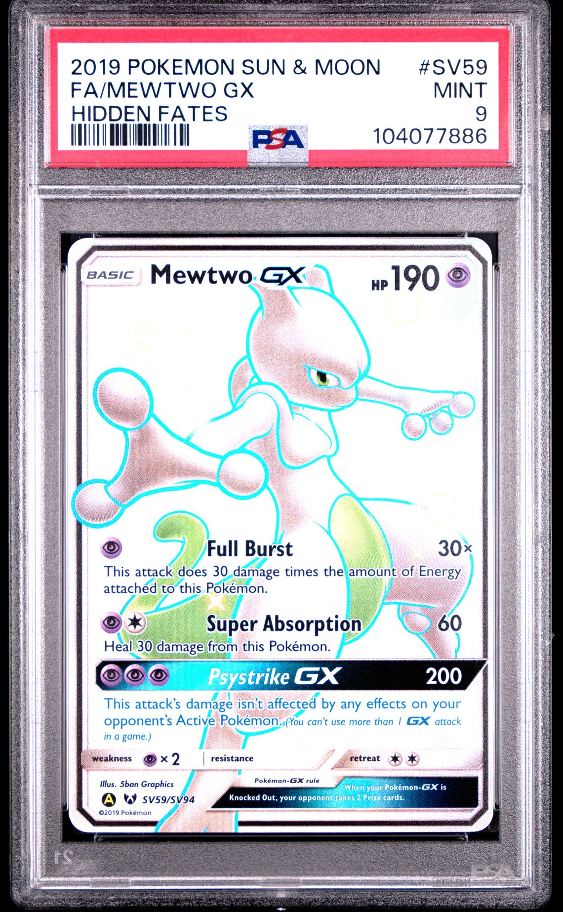 Mewtwo Gx #59 - [Graded PSA 9] Sun & Moon Hidden Fates Sv
