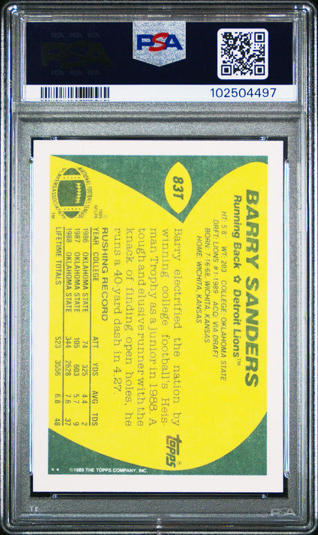Barry Sanders 1989 Topps Traded #83T - [PSA Graded 10] - Back