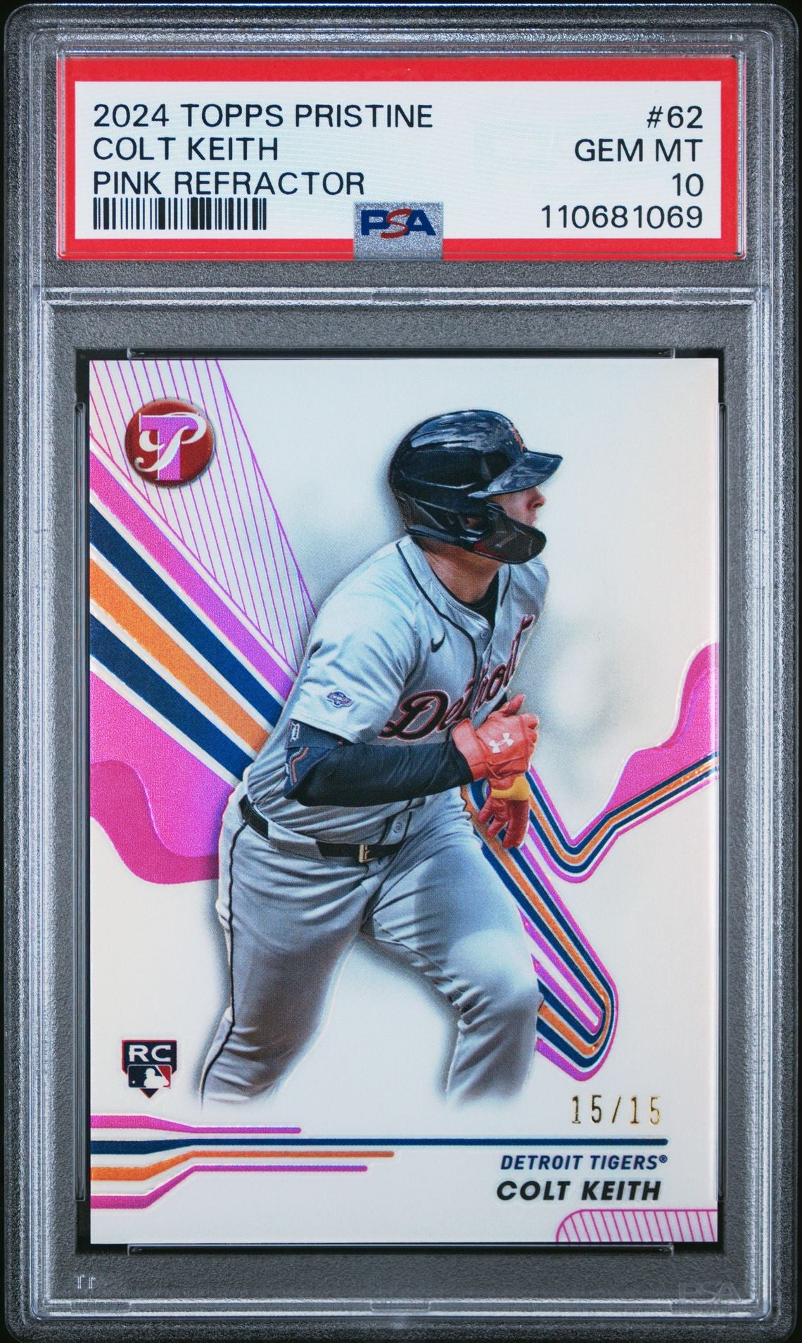 Colt Keith 2024 Topps Pristine #62 Pink Refractor - [PSA Graded 10] - Front