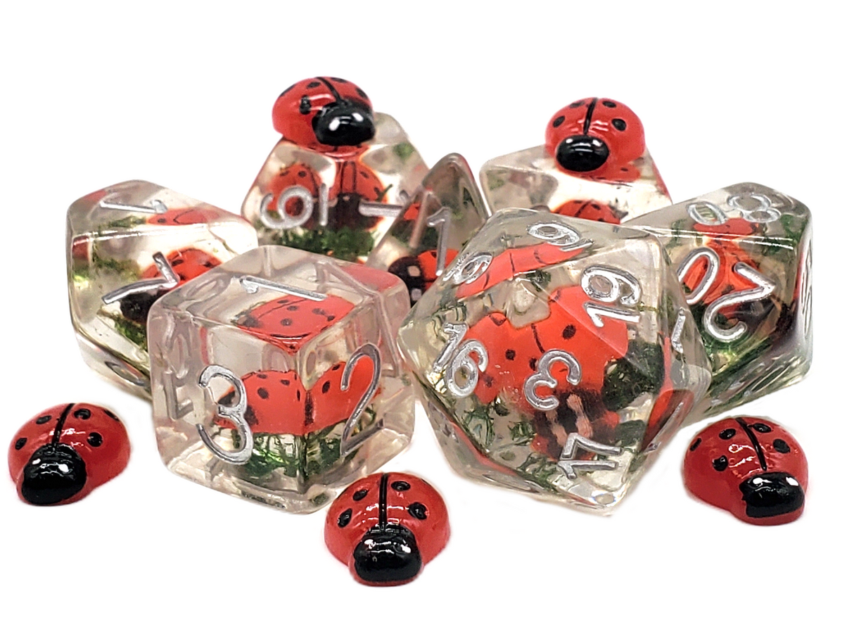Old School 7 Piece DnD RPG Dice Set: Animal Kingdom - Ladybug Dance