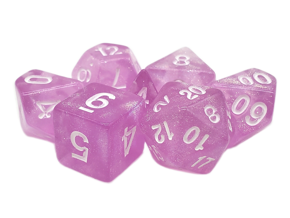 Old School 7 Piece DnD RPG Dice Set: Galaxy - Lavender Shimmer
