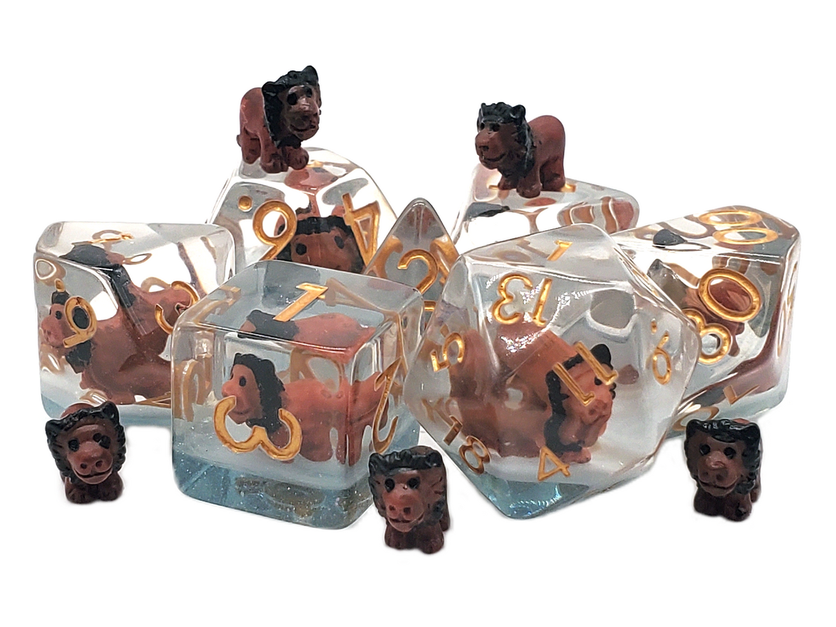 Old School 7 Piece DnD RPG Dice Set: Animal Kingdom - Lion