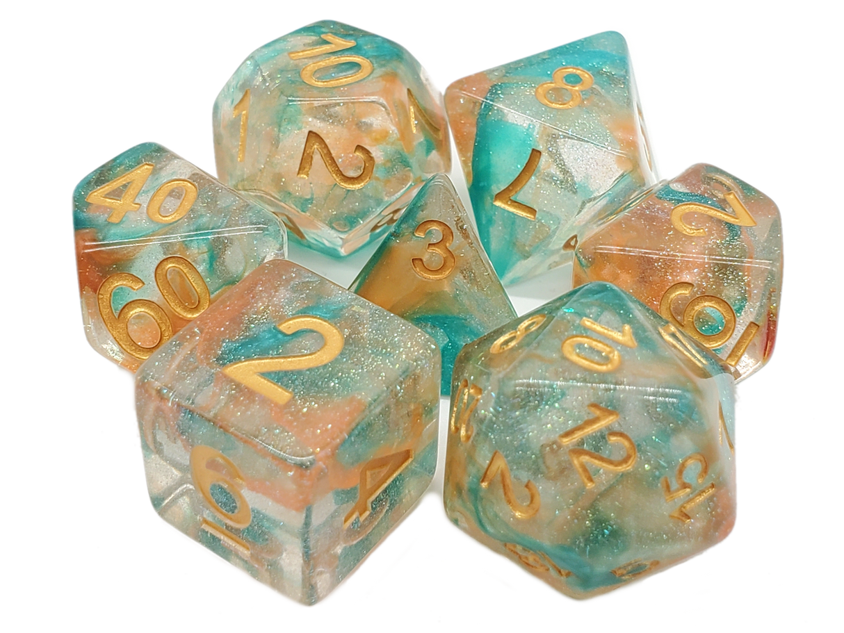 Old School 7 Piece DnD RPG Dice Set: Luminous - Koi Pond
