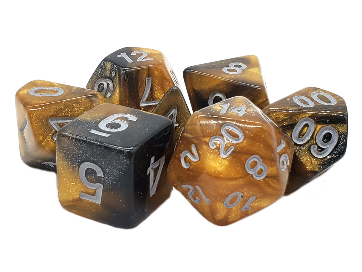 Old School 7 Piece DnD RPG Dice Set: Galaxy - Molten Gold