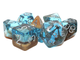 Old School 7 Piece DnD RPG Dice Set: Infused - Beach Party - Sunken Treasure