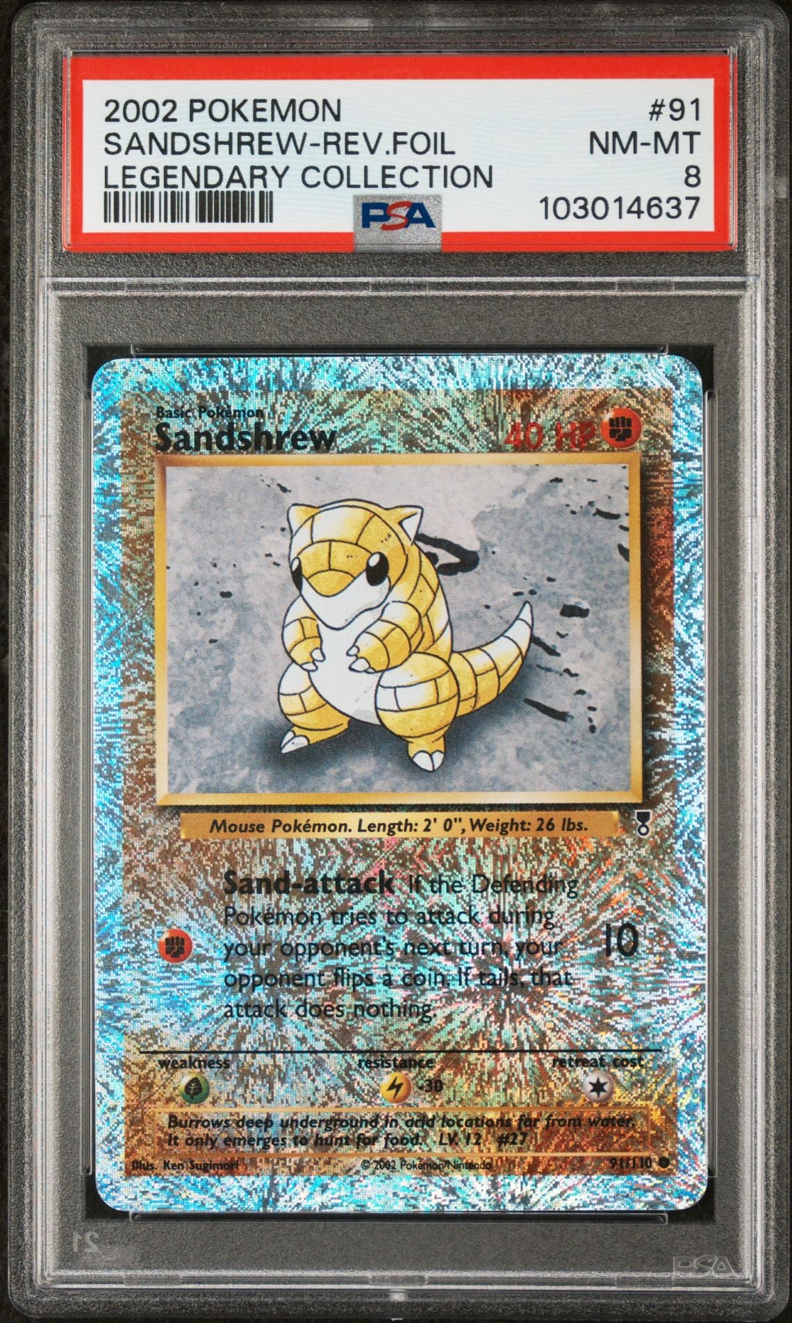 Sandshrew #91 - [Reverse Holo, Graded PSA 8] Legendary Collection