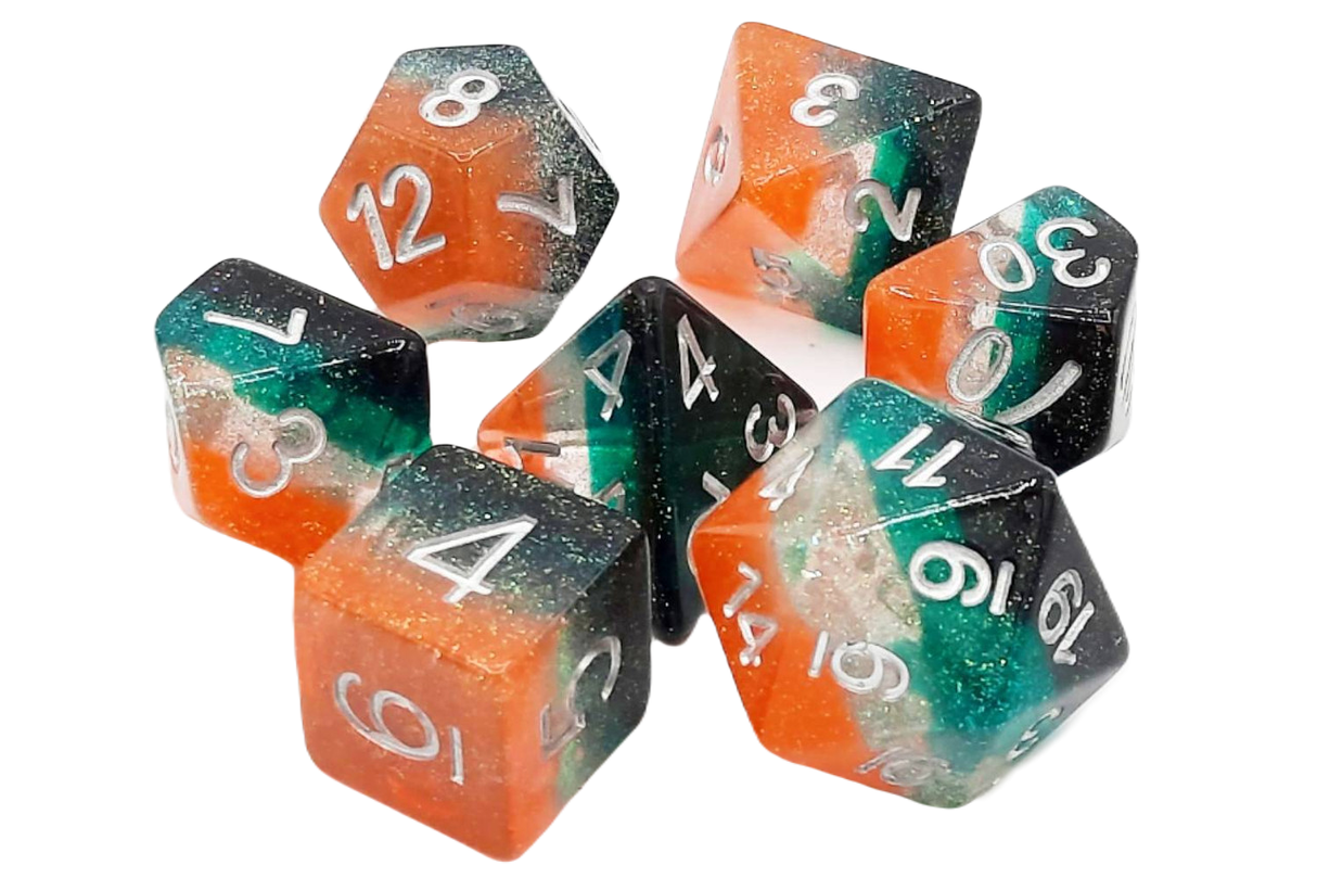 Old School 7 Piece DnD RPG Dice Set: Gradients - Oh Clementine!