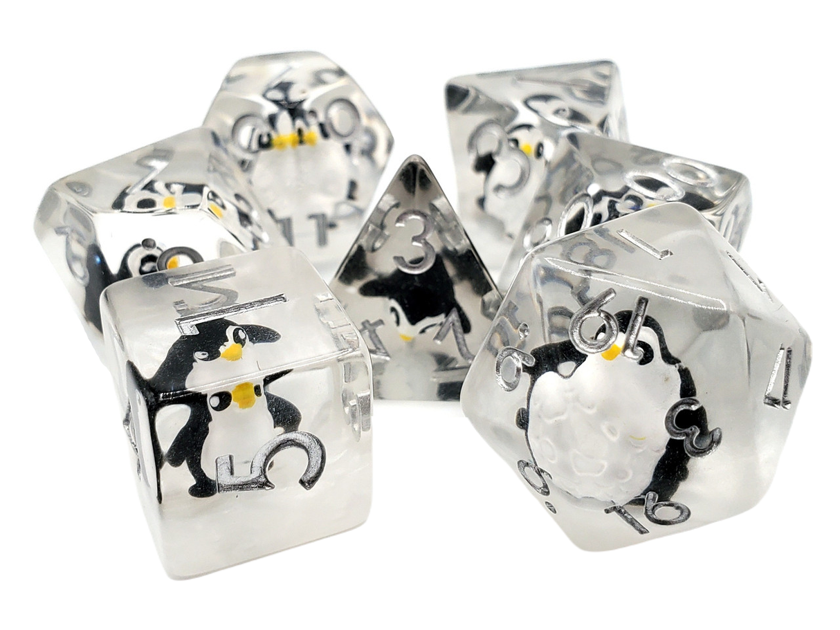 Old School 7 Piece DnD RPG Dice Set: Animal Kingdom - Penguin