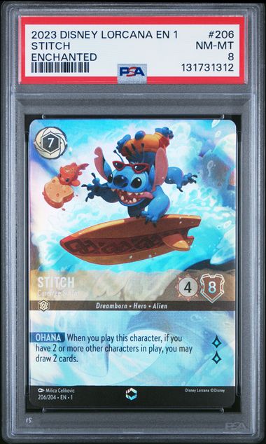 Stitch - Carefree Surfer (Enchanted) - [Graded PSA 8] The First Chapter (1)