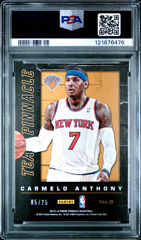 K. Durant/C. Anthony 2013 Panini Pinnacle Team Pinnacle #6 Team Pinn.-Artist Prf.-Grn. - [PSA Graded 9] - Back