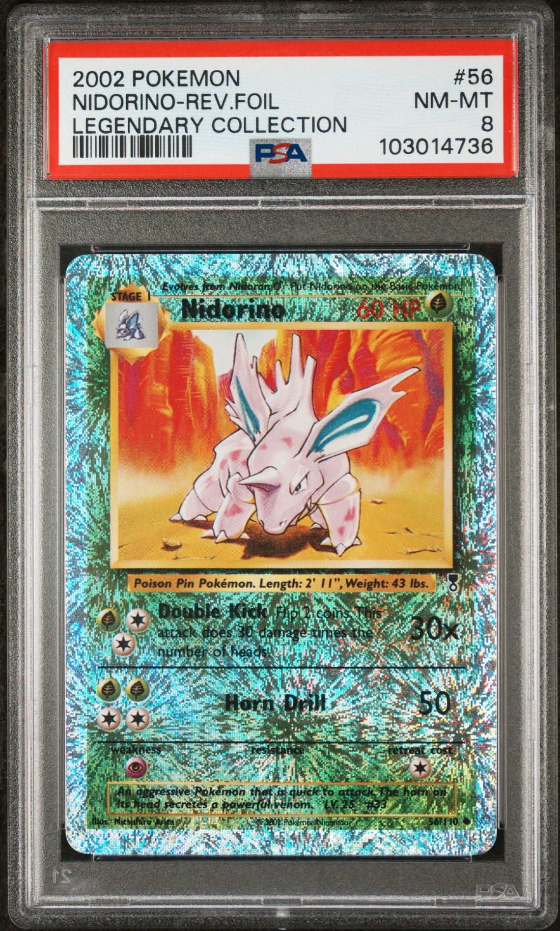 Nidorino #56 - [Reverse Holo, Graded PSA 8] Legendary Collection