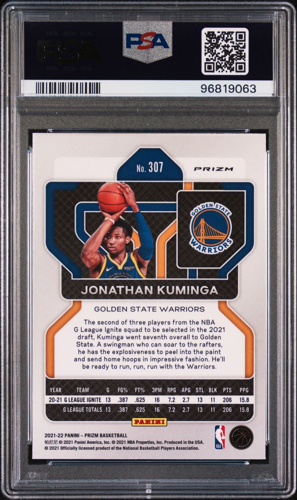 Jonathan Kuminga 2021 Panini Prizm #307 Blue Wave - [PSA Graded 9] - Back
