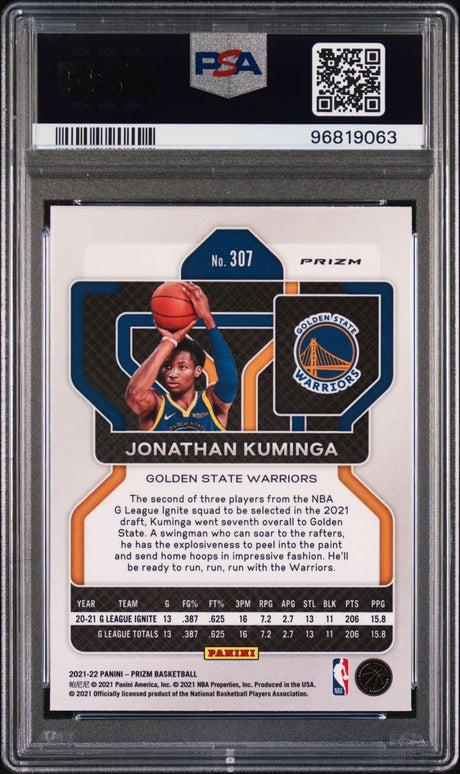 Jonathan Kuminga 2021 Panini Prizm #307 Blue Wave - [PSA Graded 9] - Back