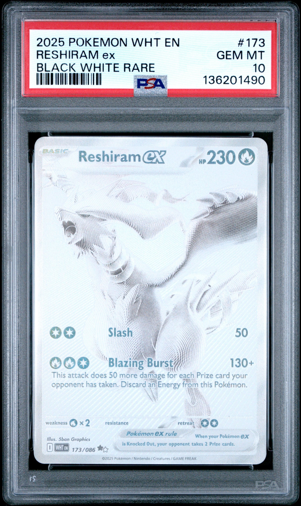 RESHIRAM ex BLACK WHITE RARE #173  - [GRADED PSA 10] WHITE FLARE (WHT)