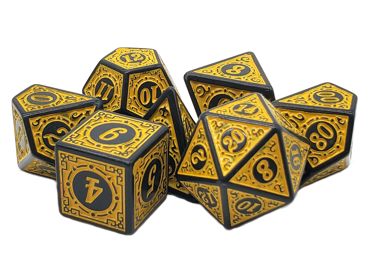 Old School 7 Piece DnD RPG Dice Set: Rune Dice - Magical Runes - Yellow