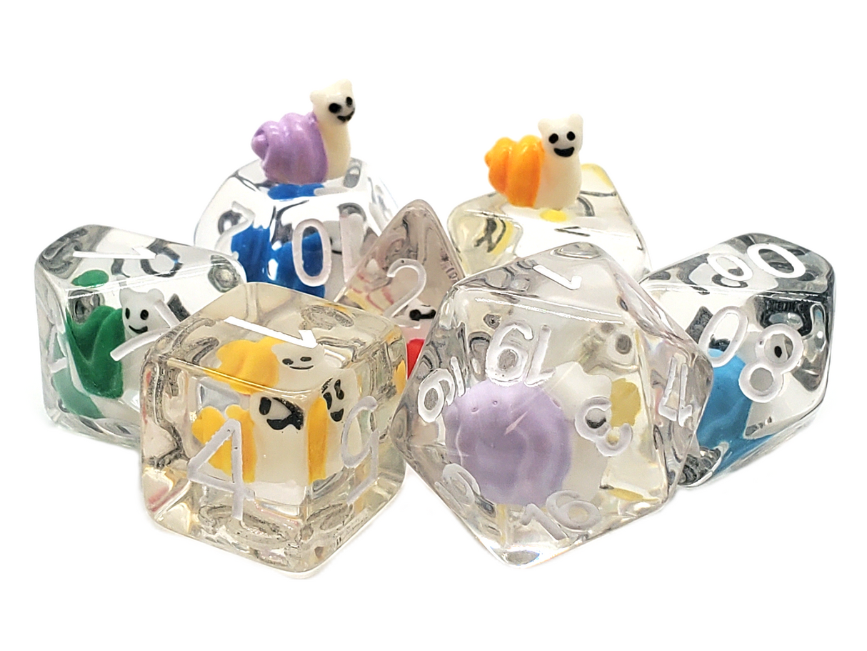 Old School 7 Piece DnD RPG Dice Set: Animal Kingdom - Snail Rainbow