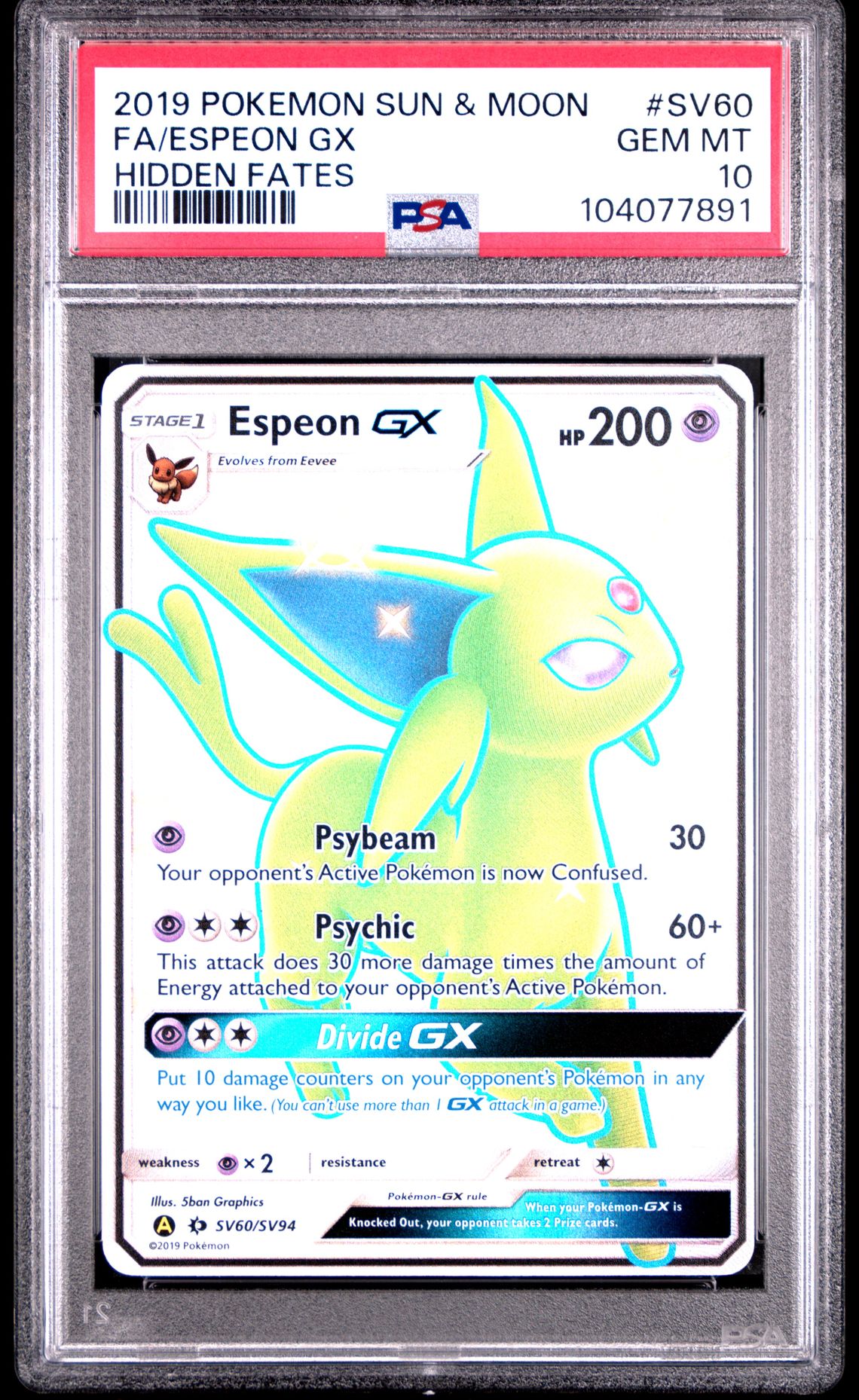 Espeon Gx #60 - [Graded PSA 10] Sun & Moon Hidden Fates Sv