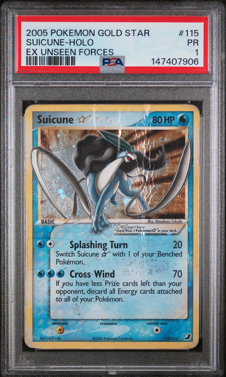 Suicune-Holo #115 - [PSA Graded 1] EX Unseen Forces - Front