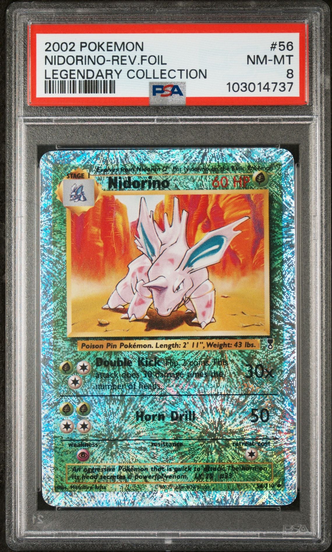 Nidorino #56 - [Reverse Holo, Graded PSA 8] Legendary Collection