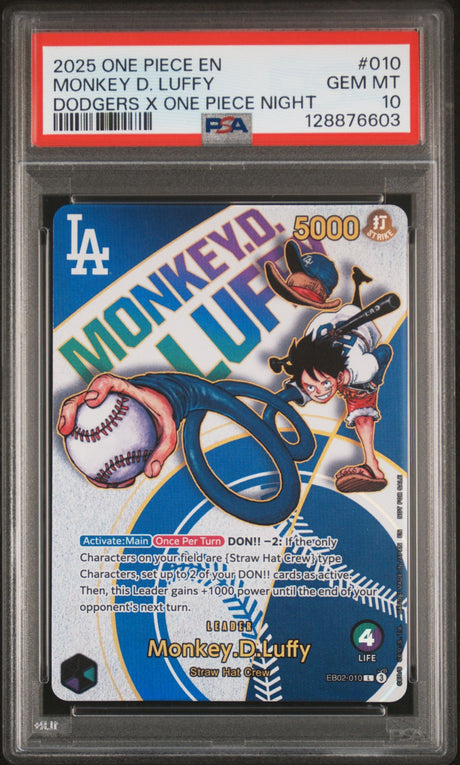 Monkey D. Luffy #010 - [PSA Graded 10] Dodgers X One Piece Night - Front