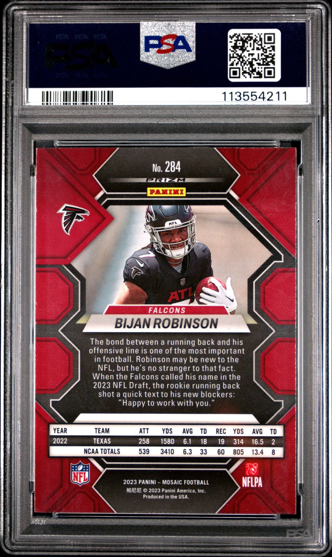 Bijan Robinson 2023 Panini Mosaic #284 Genesis - [PSA Graded 10] - Back