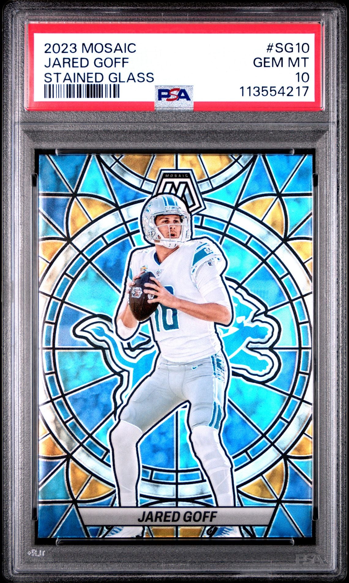 Jared Goff 2023 Panini Mosaic Stained Glass #SG10 - [PSA Graded 10] - Front