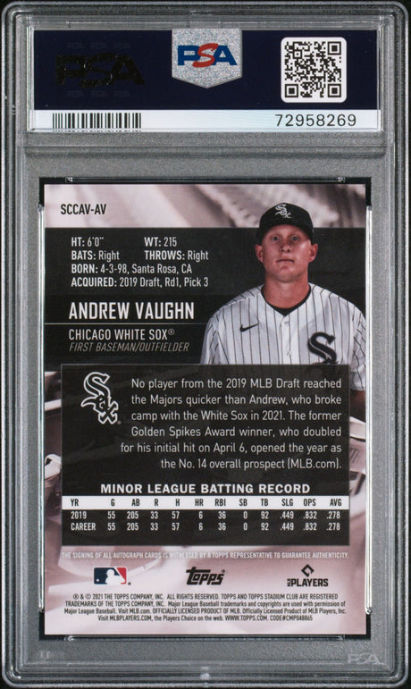 Andrew Vaughn 2021 Topps Stadium Club Chrome Base Autographs #AV - [PSA Graded 9] - Back