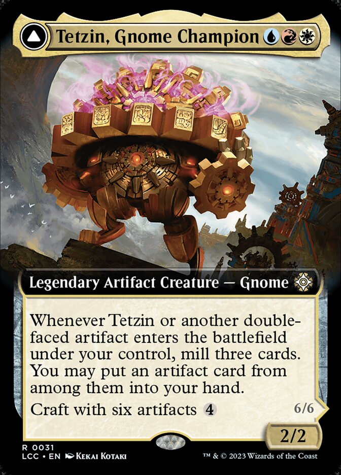 Tetzin, Gnome Champion // The Golden-Gear Colossus - [Foil, Extended Art] Lost Caverns of Ixalan Commander (LCC)