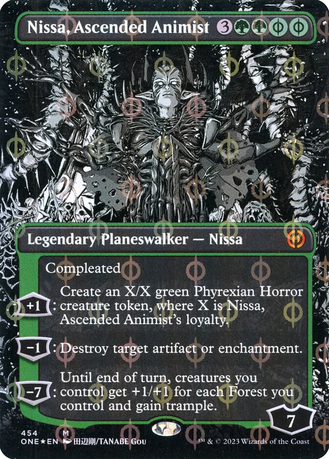 Nissa, Ascended Animist - [Step and Compleat Foil, Borderless Manga] Phyrexia: All Will Be One (ONE)