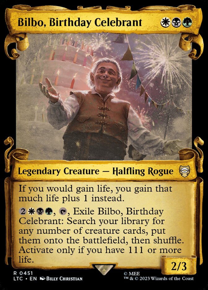 Bilbo, Birthday Celebrant - [Foil, Showcase Scroll] Tales of Middle-earth Commander (LTC)