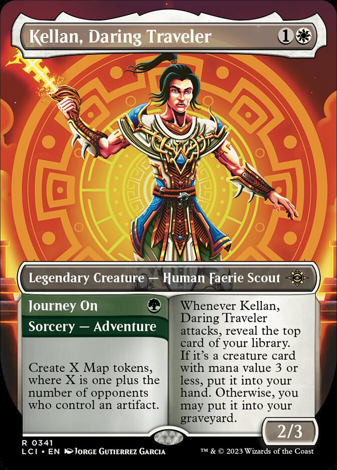 Kellan, Daring Traveler // Journey On - [Foil, Borderless] The Lost Caverns of Ixalan (LCI)