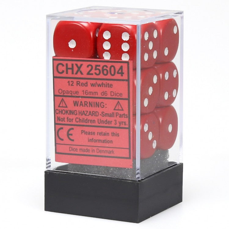 Red/white 16mm D6 Dice Block (12 Dice) - Chessex
