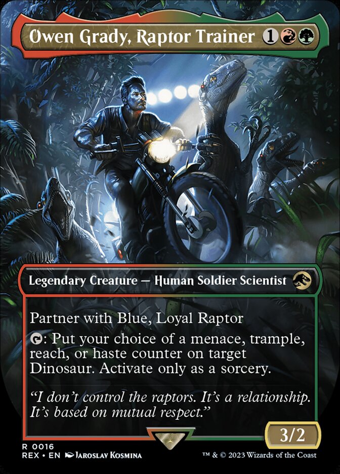 Owen Grady, Raptor Trainer - [Foil, Borderless] Jurassic World Collection (REX)