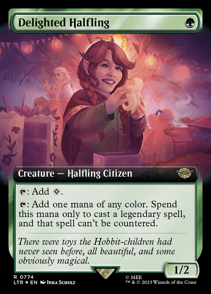 Delighted Halfling - [Surge Foil, Extended Art] The Lord of the Rings: Tales of Middle-earth (LTR)