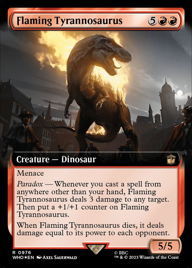Flaming Tyrannosaurus - [Surge Foil, Extended Art] Doctor Who (WHO)